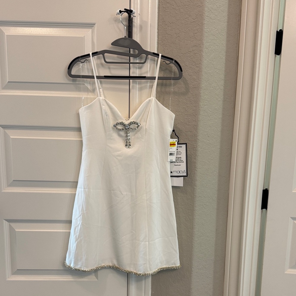 Women’s White Embellished Rhinestones Mini Dress
